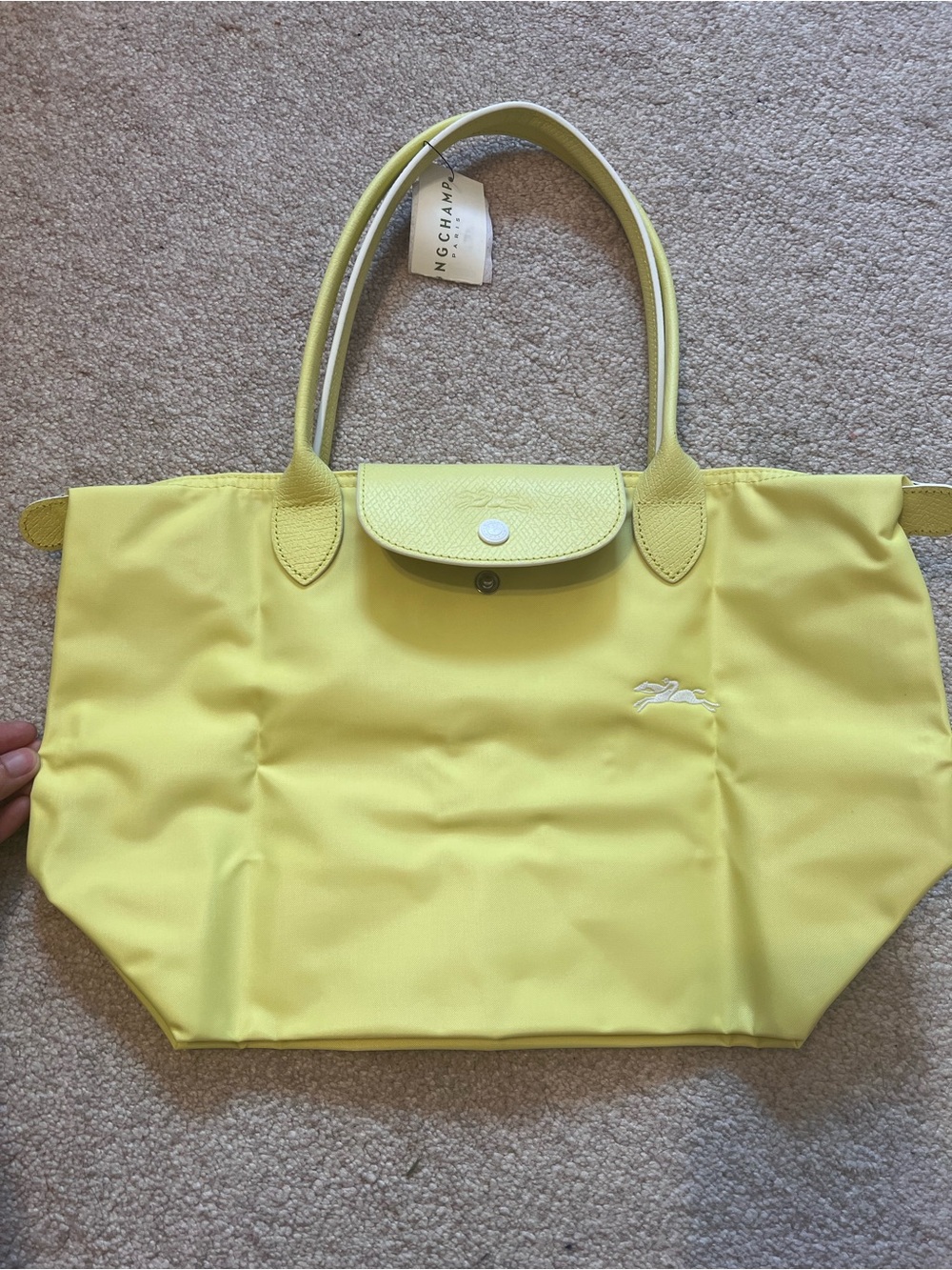 Longchamp Yellow Nylon Tote with Leather Trim